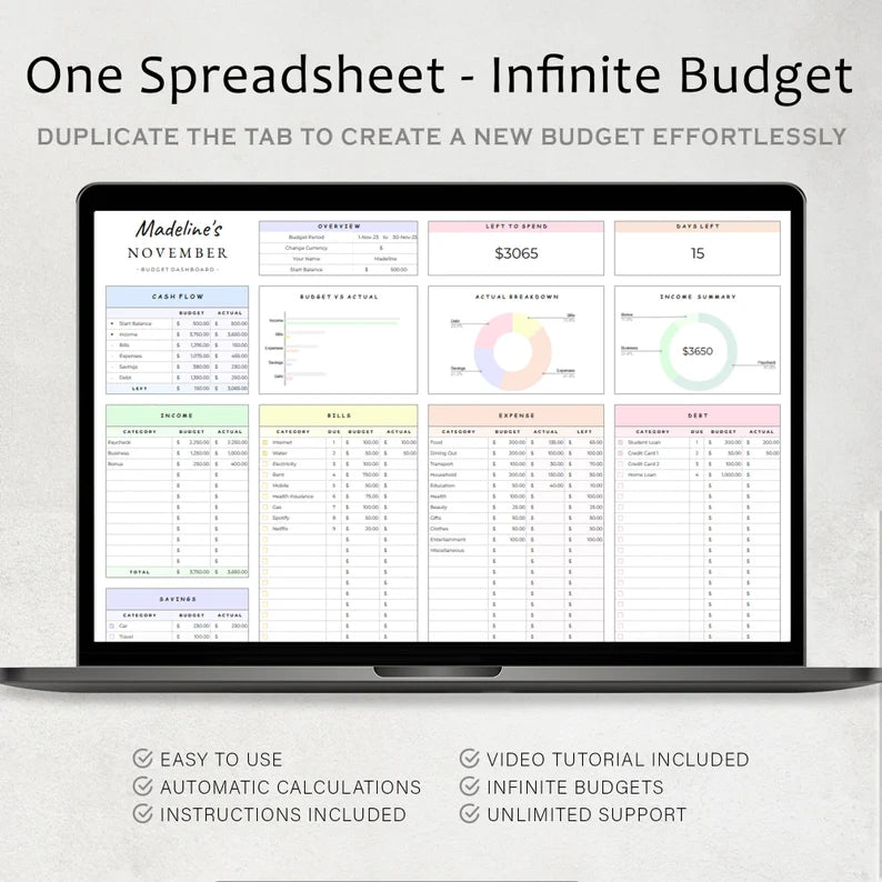 Budget Tracker™ for Excel & Google Sheets (all currencies)